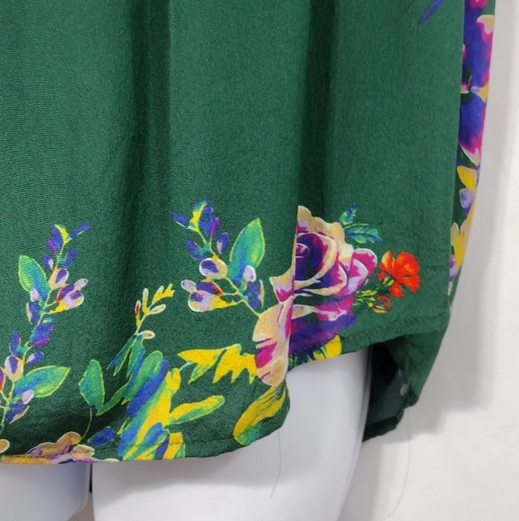 Anthropologie Maeve Floral Tallie Cold Shoulder Silk Blouse Womens XS Green 90s - Picture 4 of 12